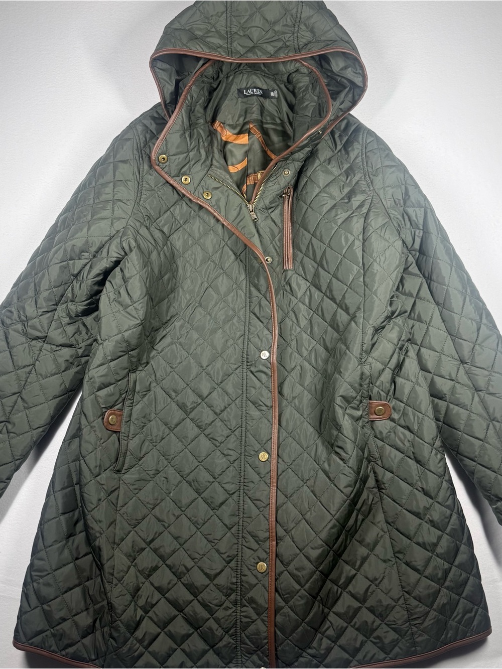 Lauren Ralph Lauren Quilted Hooded Puffer Jacket in Olive